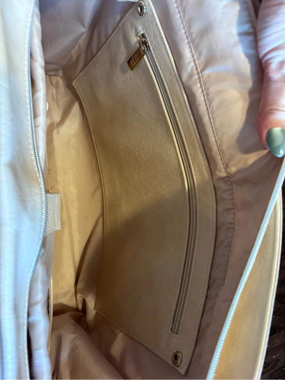 BEIS Cream Large Faux-Leather Tote with Front Zip Pocket